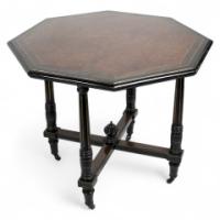 Gillow & Co. Attributed, Aesthetic Movement Ebonised Mahogany and Amboyna Top Centre Table