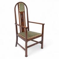Liberty & Co attributed. An Arts & Crafts mahogany and inlaid armchair - Thumbnail 1