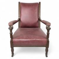 Henry William Batley, attributed. Jas. Shoolbred. An Aesthetic Movement Oak Armchair