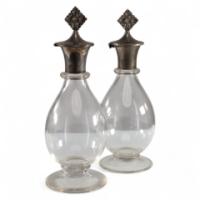 Greenwood & Watts. Pair of Gothic Revival Silver Mounted Glass Communion Cruets