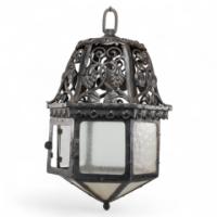 An Arts & Crafts Hand Forged Blacksmith Made Iron Lantern with Stylised Petals