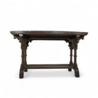 Charles Bevan, attributed. A Gothic Revival Oak Library or Sofa Table with Marble Top