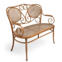 Thonet – Vienna Secession beech bentwood settee with caned seat and back
