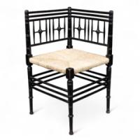Liberty & Co. Aesthetic Movement ebonized corner armchair from the Argyll suite - Thumbnail 1