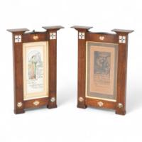 Herbert Davis Richter, Pair of Arts & Crafts Oak Pictures in the Original Frames