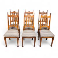 Liberty & Co., Six English Arts & Crafts Oak Dining Chairs with Heart Cut-Outs