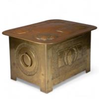 Margaret Gilmour, attributed. Scottish Arts & Crafts Brass Coal Box with Thistle Detail