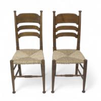William Birch for Liberty & Co – Pair of Arts and Crafts Oak Rush Seat Chairs