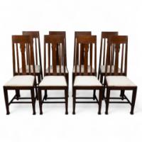 E. A. Taylor, attributed. A Set of Eight Arts & Crafts Glasgow School Oak Dining Chairs - Thumbnail 1