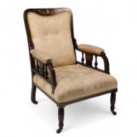 Stephen Webb for Collinson & Lock attributed. Late Victorian Inlaid Mahogany Armchair