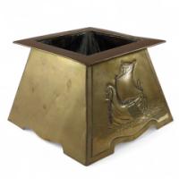 Margaret Gilmour, attributed. An Arts & Crafts Brass Planter Depicting a Galleon