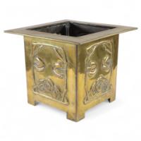 Margaret Gilmour Arts & Crafts Brass Planter with Stylized Rose & Floral Details