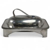 William Hutton Arts & Crafts Pewter Muffin Dish with a Ruskin Jewel to the Lid