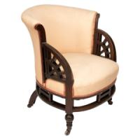 E. W. Godwin, attributed. An Anglo-Japanese White Circular Armchair with Fan Shaped Arms