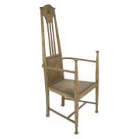 G M Ellwood for J S Henry. A Rare Satin Birch Arts and Crafts inlaid Armchair. - Thumbnail 1