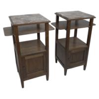 Three Arts & Crafts Oak Bedside Cabinets with Marble Tops & Extending Shelves