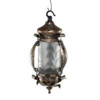 An Arts & Crafts Silver Plated on Copper Lantern with Opaque Ribbed Glass Liner - Thumbnail 1