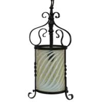 Arts & Crafts Iron Lantern with Original Swirling Vaseline/Uranium Glass shade. - Thumbnail 1