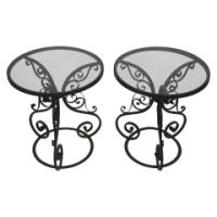 Pair of Arts & Crafts Side Tables with Hand Formed Wrought Iron Scroll Details