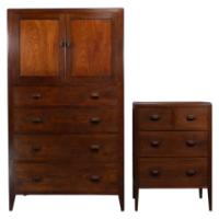 Betty Joel, attributed. Arts & Crafts Oak Tallboy & Matching Petite Chest of Drawers