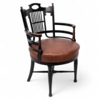 E. W. Godwin (Style Of) – Anglo-Japanese Ebonised Armchair with Leather Seat
