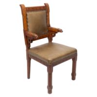 John Pollard Seddon a Rare Gothic Oak Armchair with Carved Dog Heads to the Arms