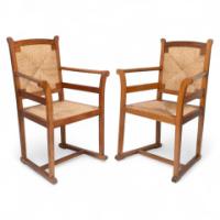 Pair of Arts & Crafts Oak Elbow Chairs, in the Manner of George Walton