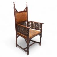 Liberty & Co. – Arts and Crafts Moorish Armchair with Original Leather Seat