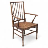 Liberty & Co., attributed. Egyptian Style Thebes Armchair Original Rush Seated Armchair