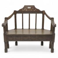 Arts & Crafts Inlaid Oak Settle Probably Commissioned by Sir Samuel Morton