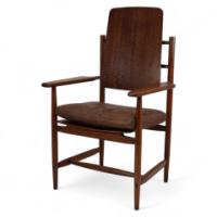 A Scandinavian Style Designer Solid Oak Armchair with a Laminated Back & Seat