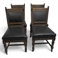 Lambs of Manchester a Set of Four Aesthetic Movement Oak & Leather Dining Chairs
