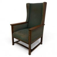 Walter Skull of High Wycombe. Arts & Crafts Oak Armchair with Chequer Inlays to the Arms - Thumbnail 1