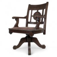 Charles Eastlake, attributed. Aesthetic Movement Walnut & Carved Swivel Desk Armchair
