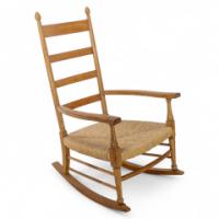 William Birch – Arts and Crafts Light Oak Rocking Chair with Rush Seat - Thumbnail 1