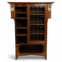 Arts and Crafts Oak Glazed Bookcase with inset period tiles - Thumbnail 1