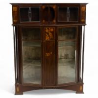 Arts & Crafts Mahogany & Inlaid Display Cabinet by E. Goodall