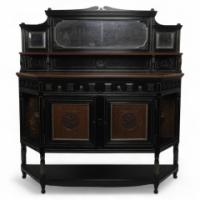 An Aesthetic Movement Part Ebonized Side Cabinet with Carved & Gilt Sunflower Florets