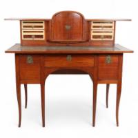 George Walton. Arts & Crafts Walnut Desk with Secret Drawers & Heart Escutcheons