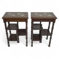 Thomas Jeckyll. A Pair of Anglo-Japanese Side Tables Inset with Sunflower Tiles