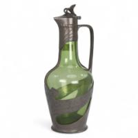 Orivit, an Art Nouveau Pewter & Green Glass Decanter, Design Number 1211