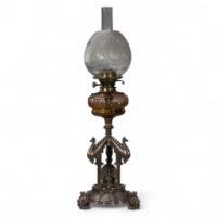Elkington. An Exhibition Quality Aesthetic Movement Silver Plated Oil Lamp. - Thumbnail 1