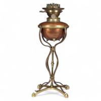 W. A. S. Benson, Copper and Brass Table Oil Lamp with Removable Font