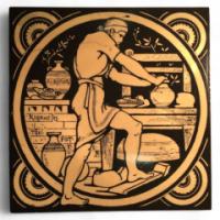 John Moyr Smith for Mintons Set of Eight Shakespearean 6″ Black Tiles