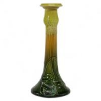 Bretby Pottery (Attributed) – Green and Yellow Glazed Candlestick c.1900 - Thumbnail 1