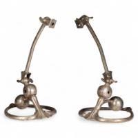 W. A. S. Benson. A Pair of Arts & Crafts Patinated Silver Table Lamp with Heart Shaped Base & Counter Weight Ball