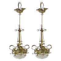 A Rare Pair of Arts & Crafts Hand-hammered Ceiling Lamps