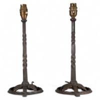 Arts and Crafts Pair of Hand Wrought and Twisted Iron Table Lamps (c.1900) - Thumbnail 1