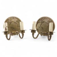 A Pair of Arts & Crafts Brass Wall Lights with Galleons in Sail