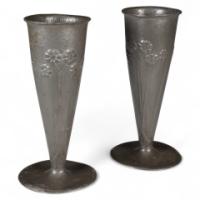 Liberty & Co., A Pair of Tudric Pewter Vases - Thumbnail 1